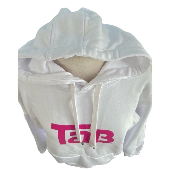 Coca Cola TAB White Pink Size Large Sweatshirt Hoodie Organic Cotton Blend - Picture 2 of 7